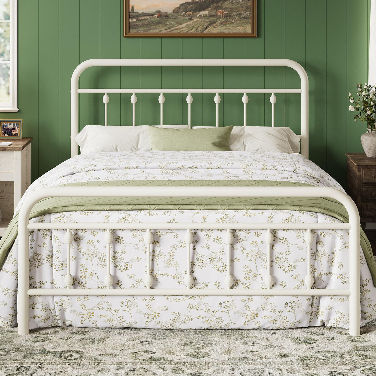 14 Inches Full Size Off White Metal Platform Bed Frame K127