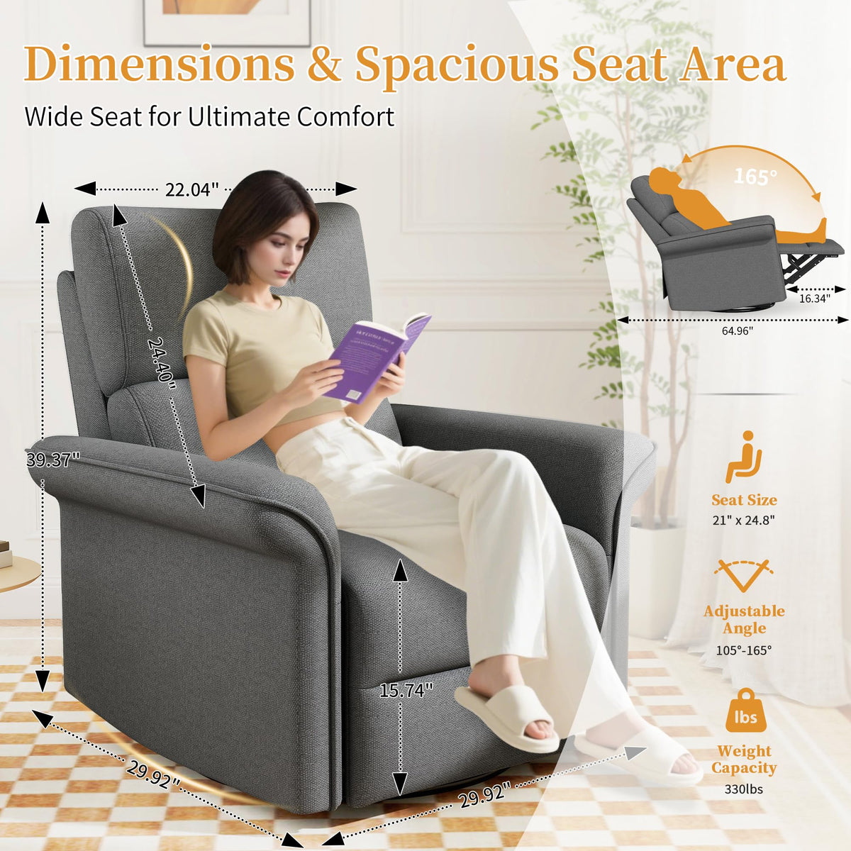 Power Swivel Rocker Recliner Chair Velvet E27005