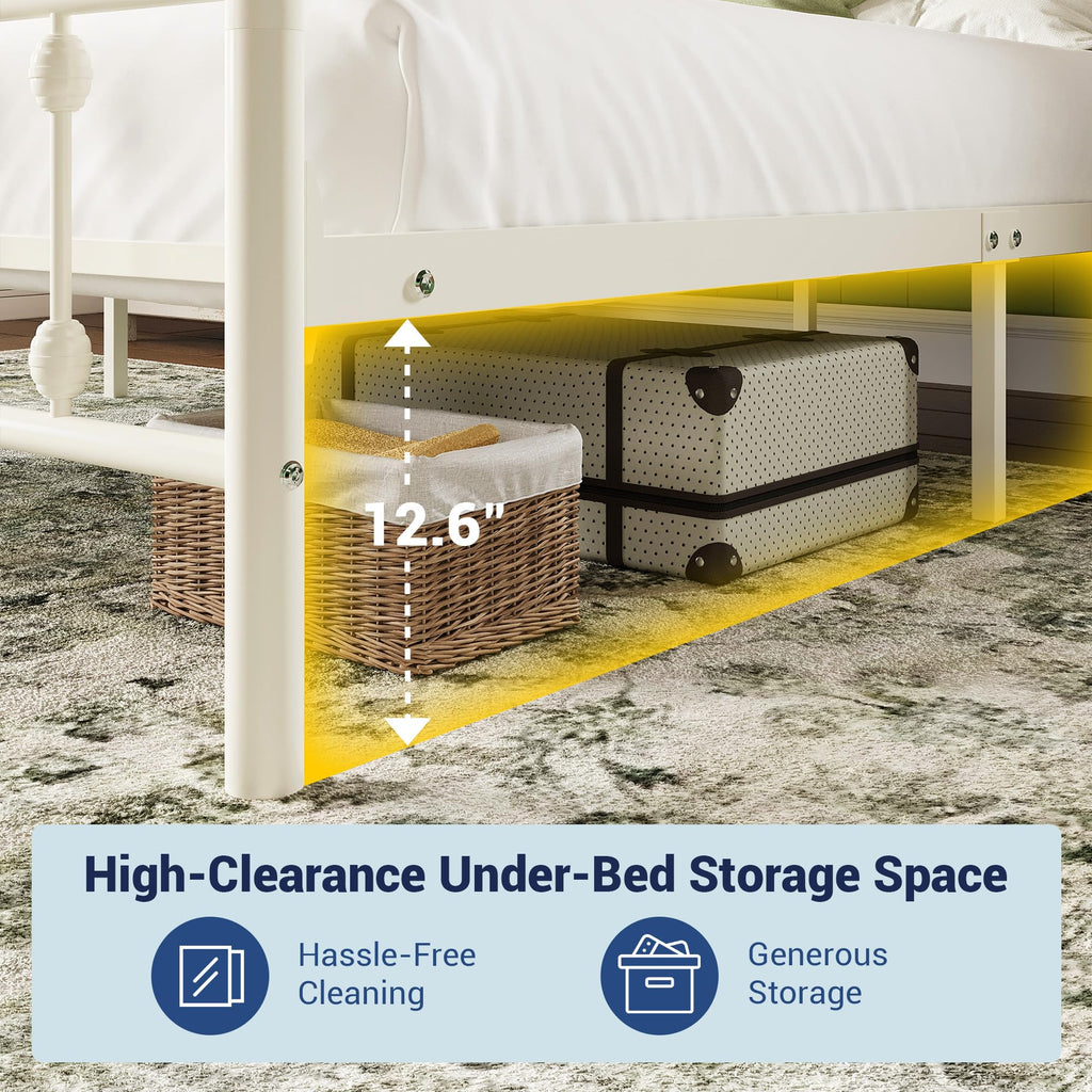 14 Inches Full Size Off White Metal Platform Bed Frame K127