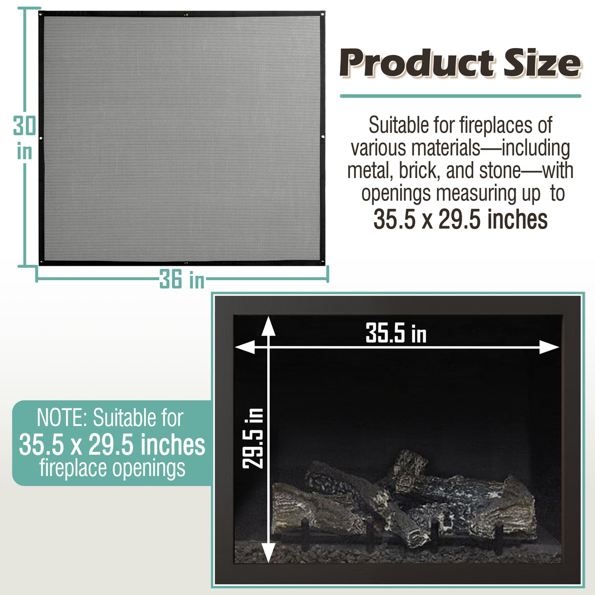 Black Magnetic Mesh Fireplace Cover O698