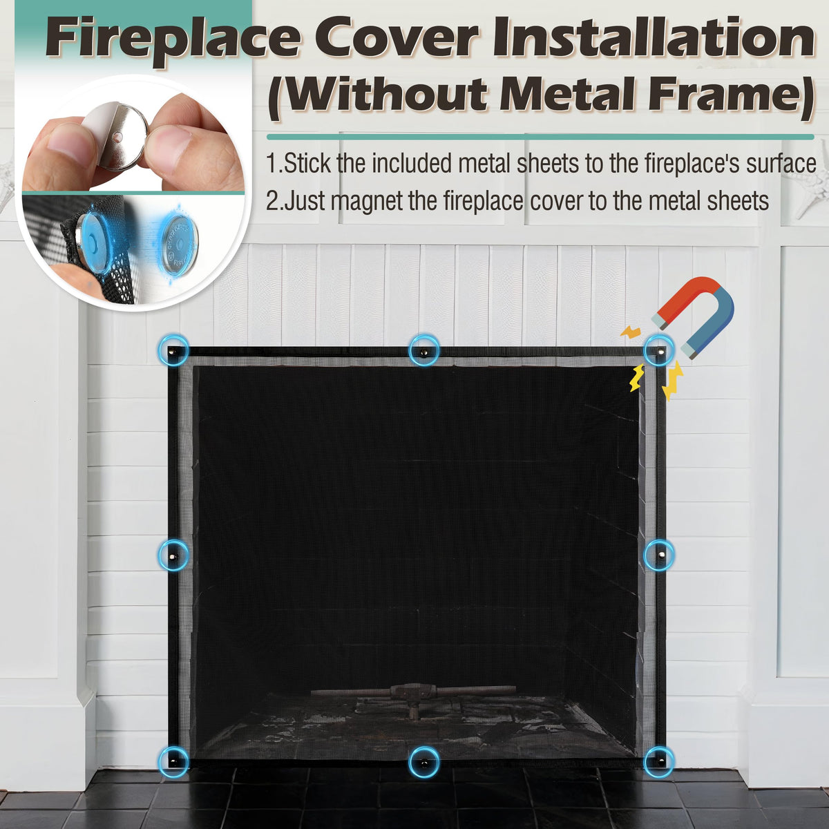 Black Magnetic Mesh Fireplace Cover O698